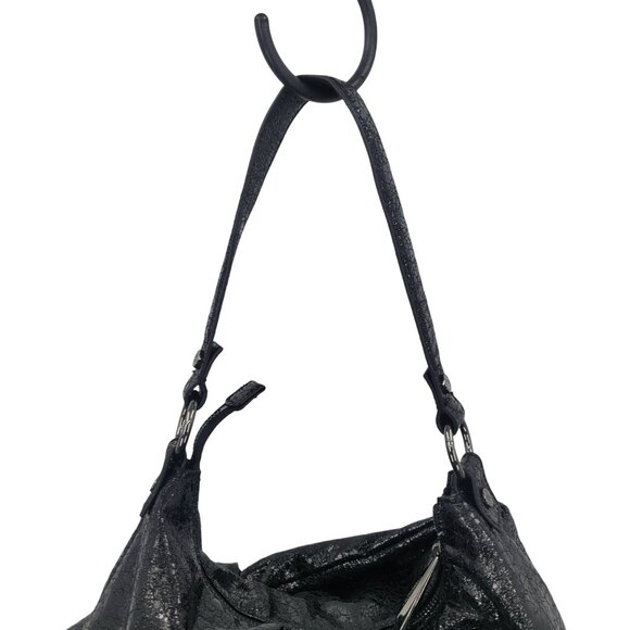 Simply Vera Liquid Black Bow Shoulder Bag Vegan Faux Leather Artsy Biker Goth - Picture 5 of 14